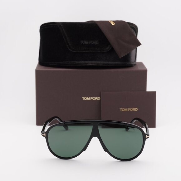 Tom Ford FT1211 01N Vladimir Sunglasses Shiny Black Aviator Frame, Green Lenses - Picture 13 of 13